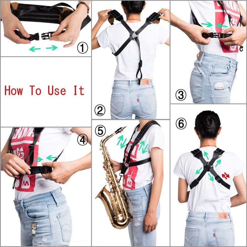 Rayzm Saxophone Strap, Universal Double Shoulder Leather Strap for Sax, Adjustable Padded Harness Strap for Alto Tenor Baritone Saxophone (Large Size) - Image 3